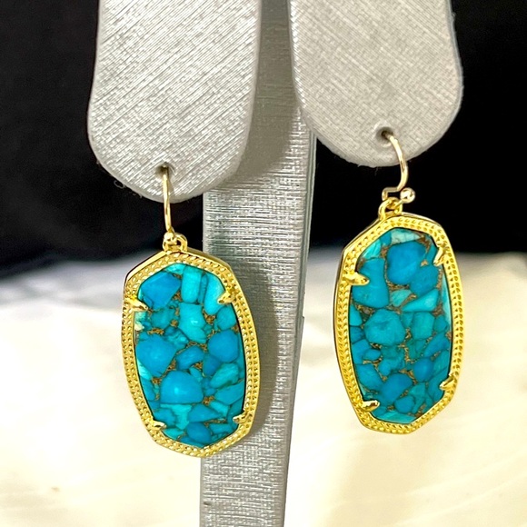 NWT Kendra Scott Elle Earrings Bronze Veined Turquoise BEST STONES EVER Amazing! - Picture 2 of 6